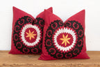 Black Scalloped Suzani Pillow Covers, Pair