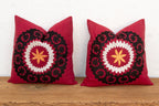 Black Scalloped Suzani Pillow Covers, Pair