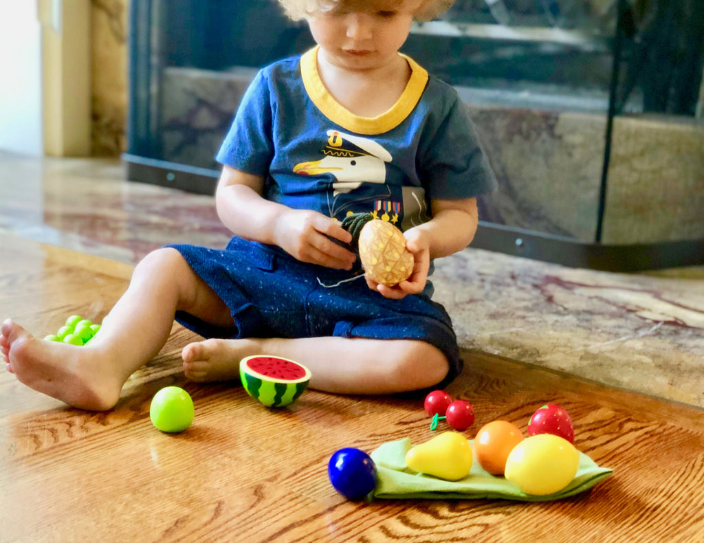 Wooden Fruit Toys in a cloth Tote