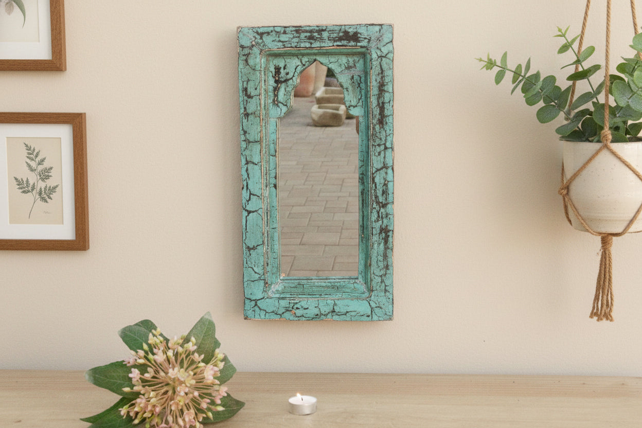 Crackle Aqua Indian Arched Mirror