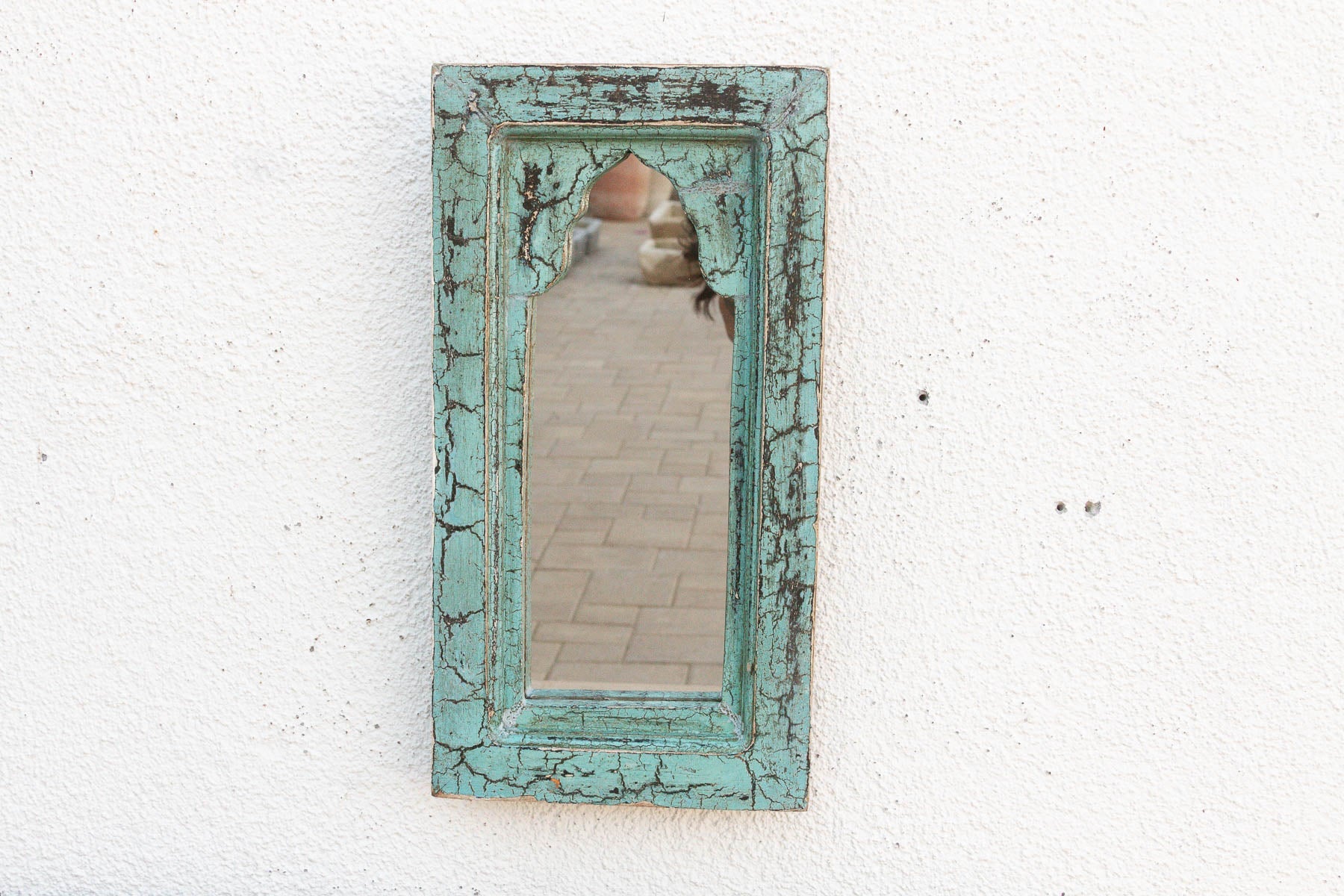 Crackle Aqua Indian Arched Mirror
