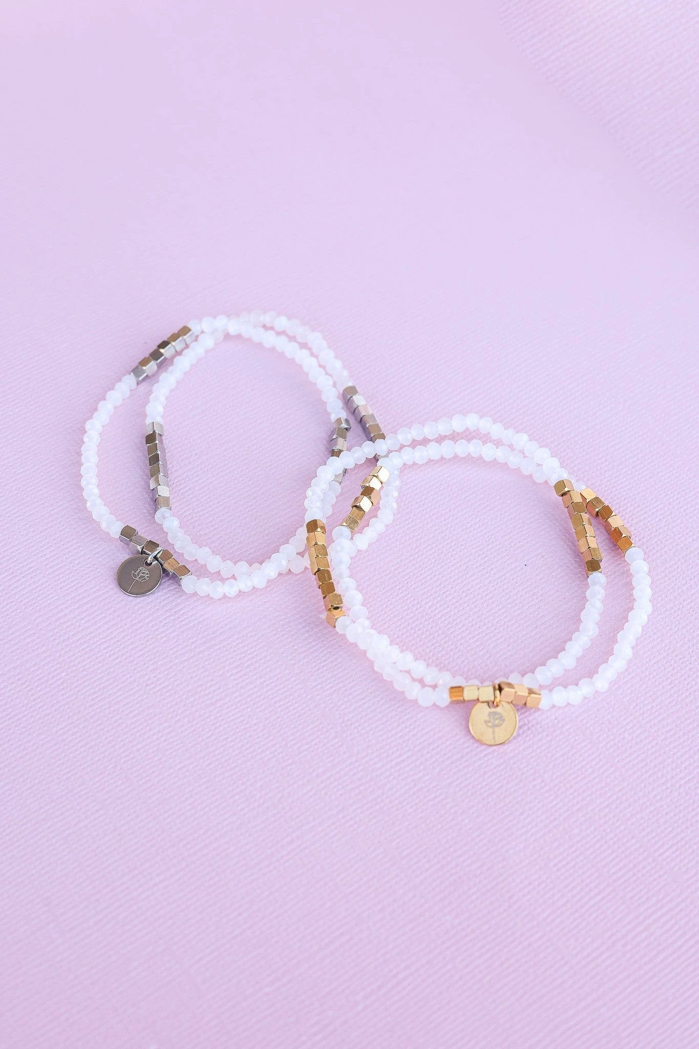 Clara Bracelet Set in White by Rose & Clay