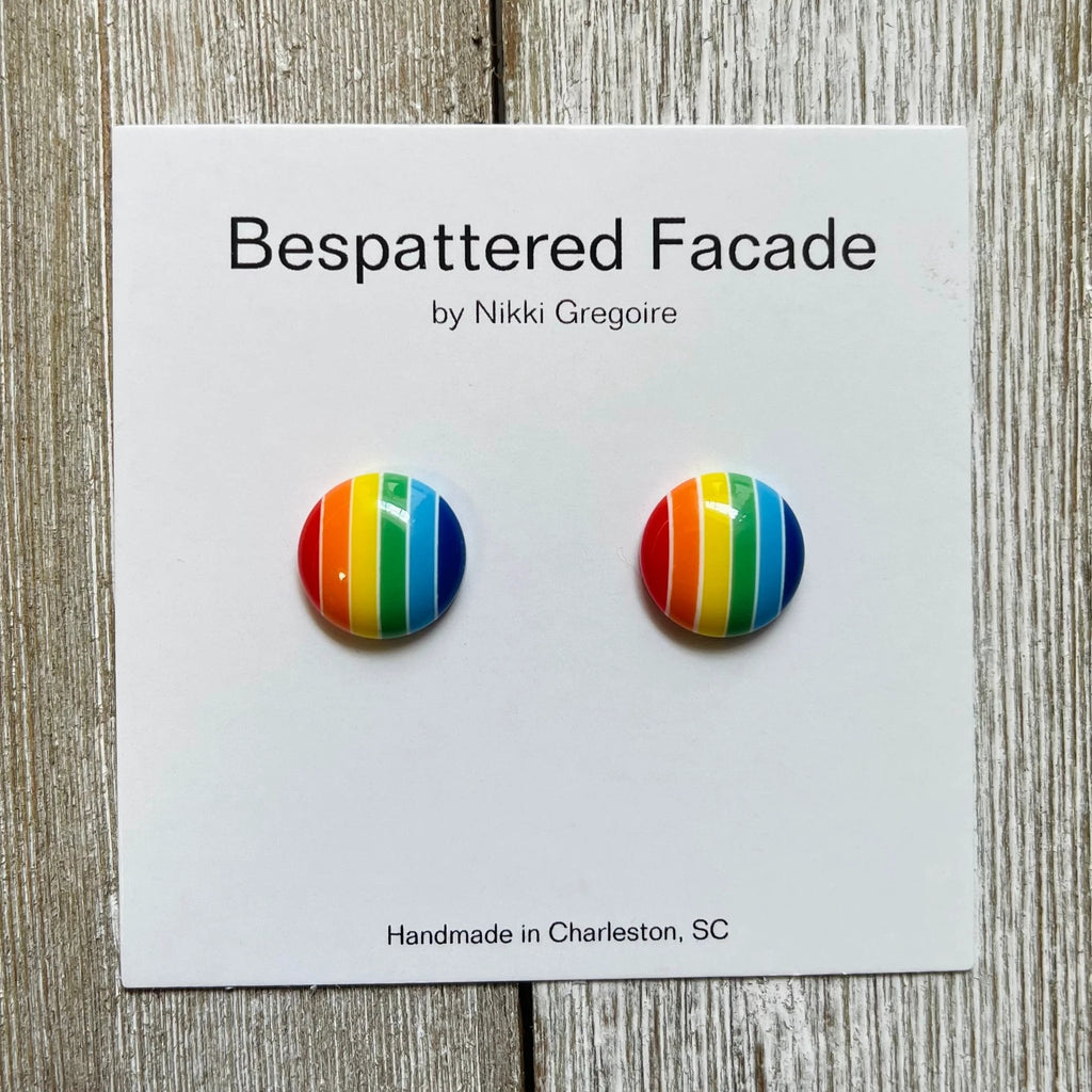Bright Rainbow Stripes Stud Earrings by Bespattered Facade
