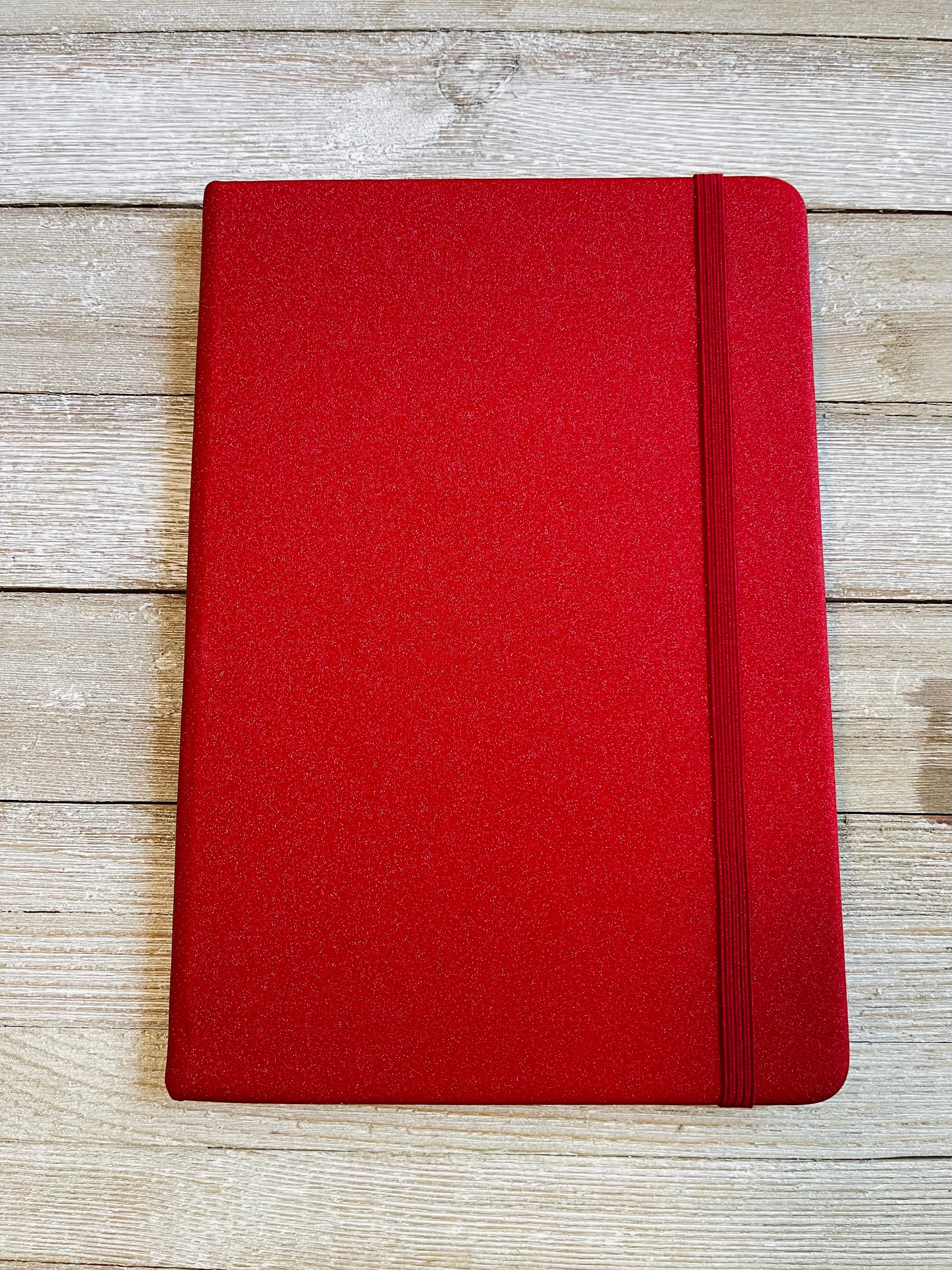 Red Sparkly Faux Leather Glitter Lined Rainbow Hardcover Notebook