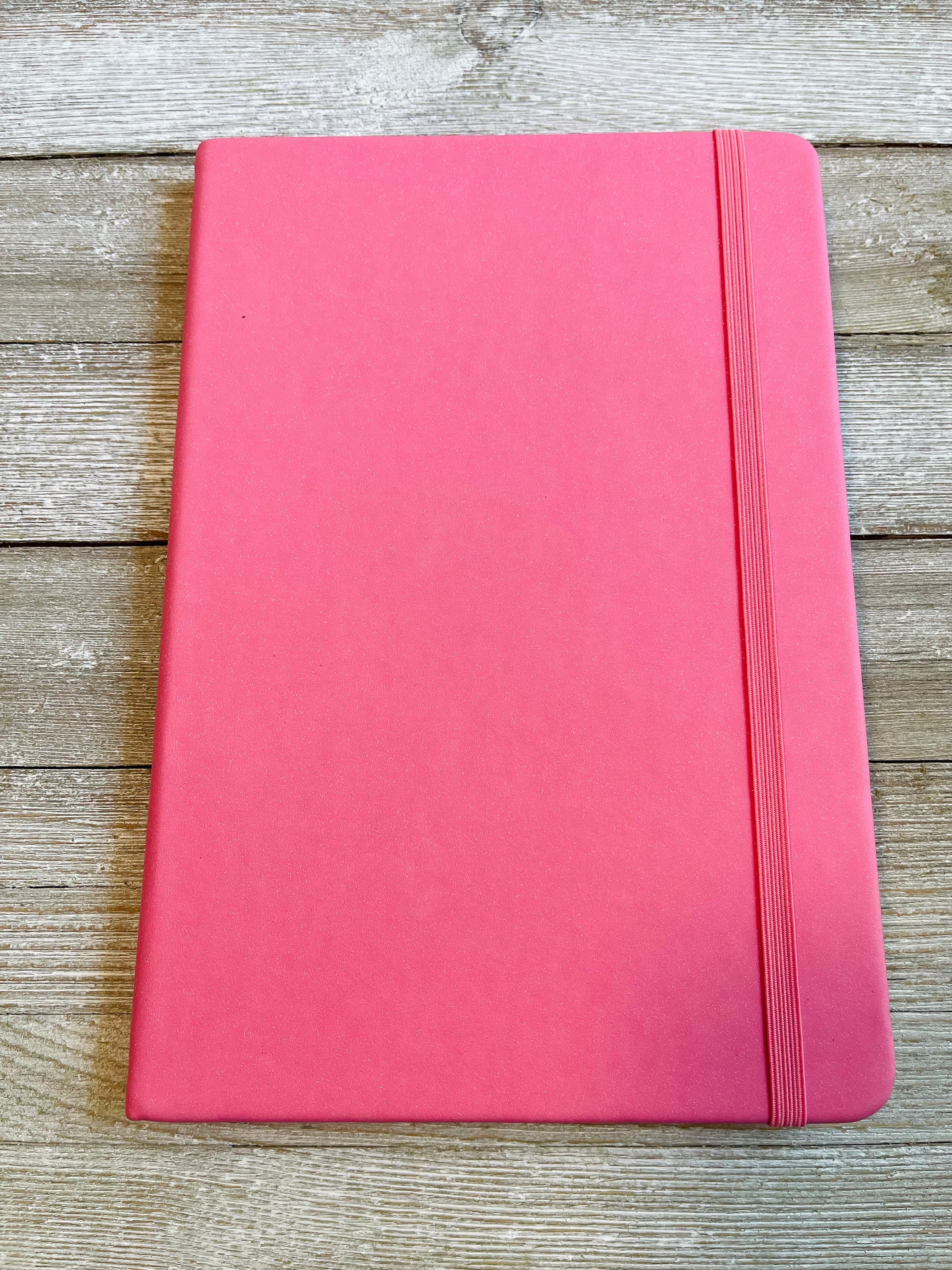 Pink Sparkly Faux Leather Glitter Lined Rainbow Hardcover Notebook