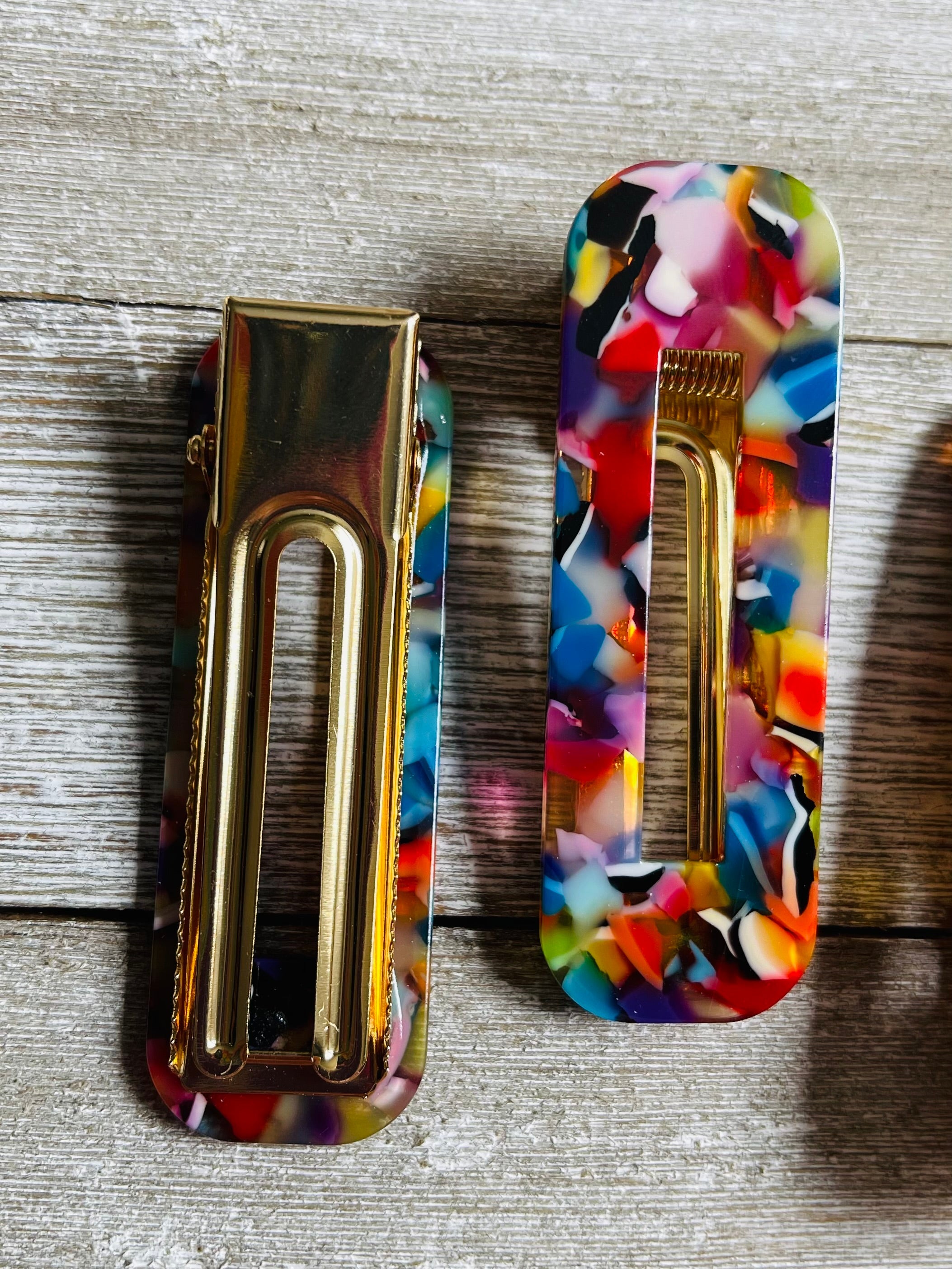 Set of 2 Rainbow Mosaic Acetate Alligator Hair Clips