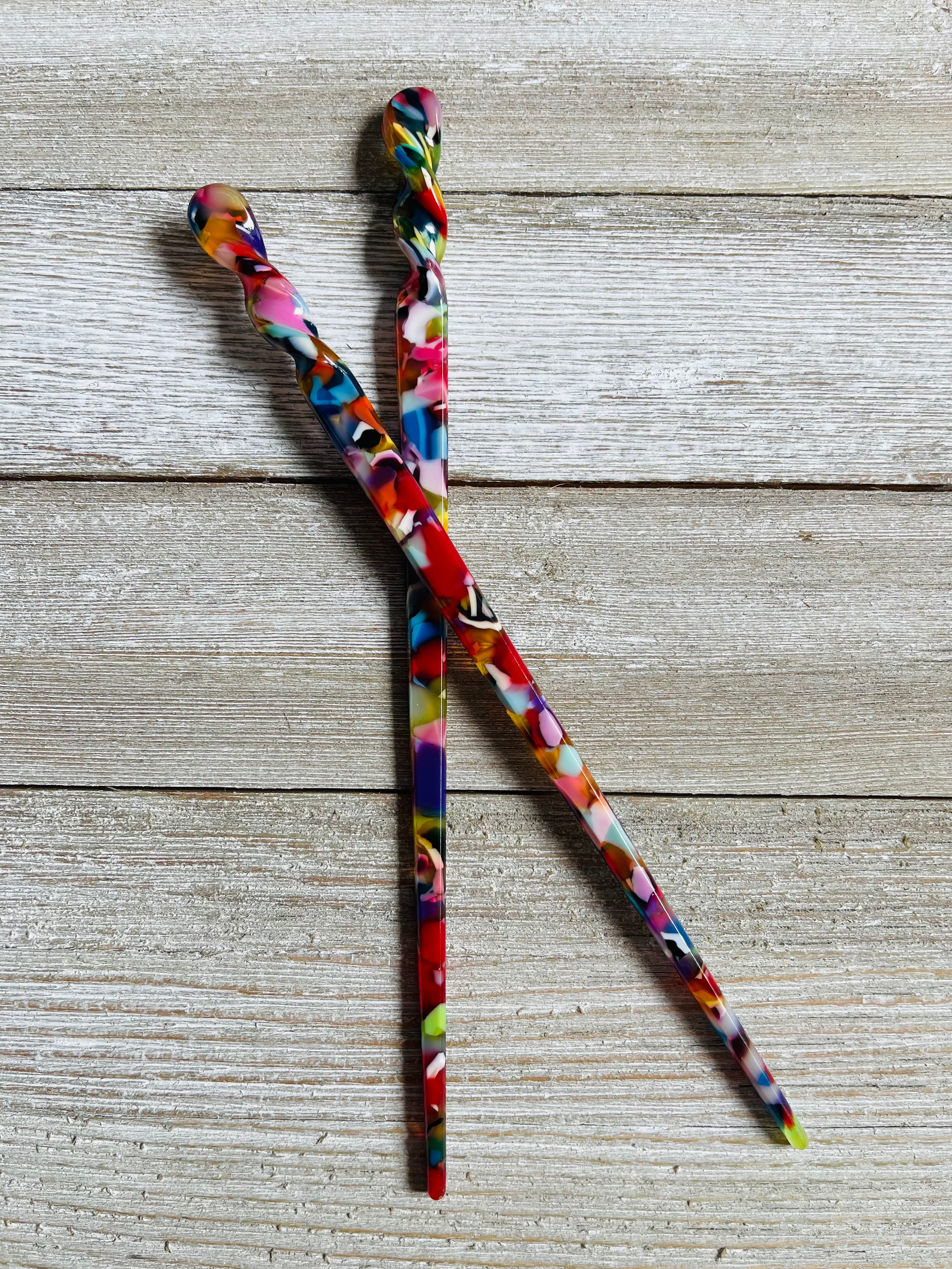 Set of 2 Rainbow Mosaic Acetate Twist Hair Sticks