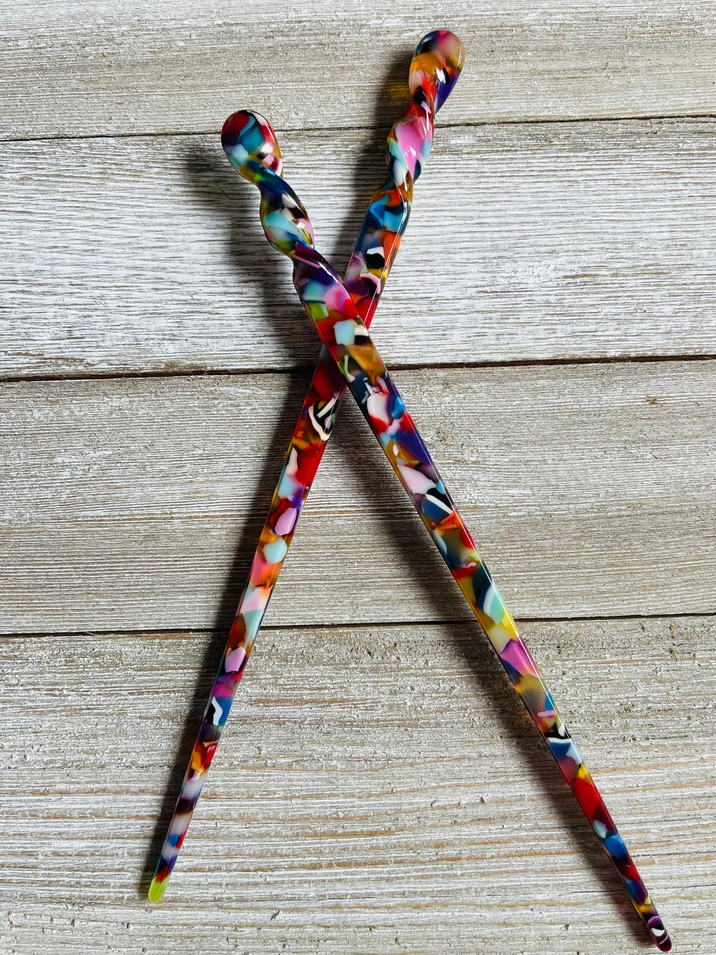 Set of 2 Rainbow Mosaic Acetate Twist Hair Sticks