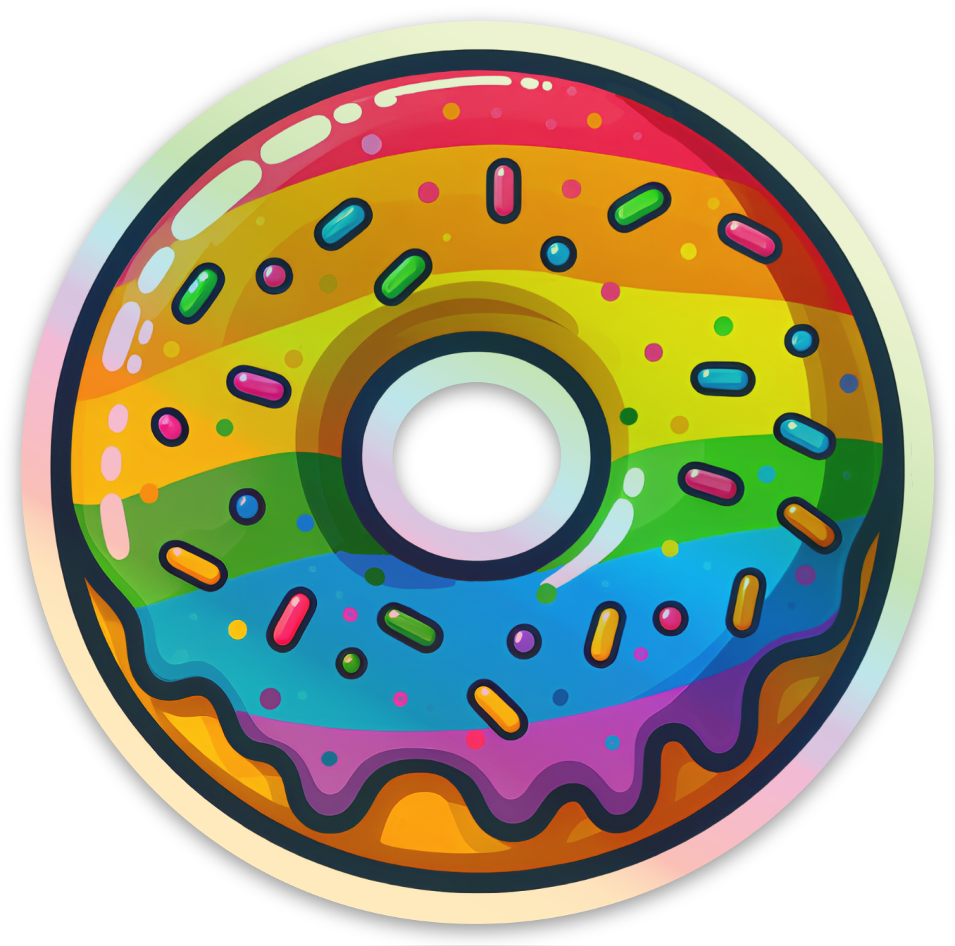 Bespattered Facade Holographic Rainbow Sprinkle Donut Sticker