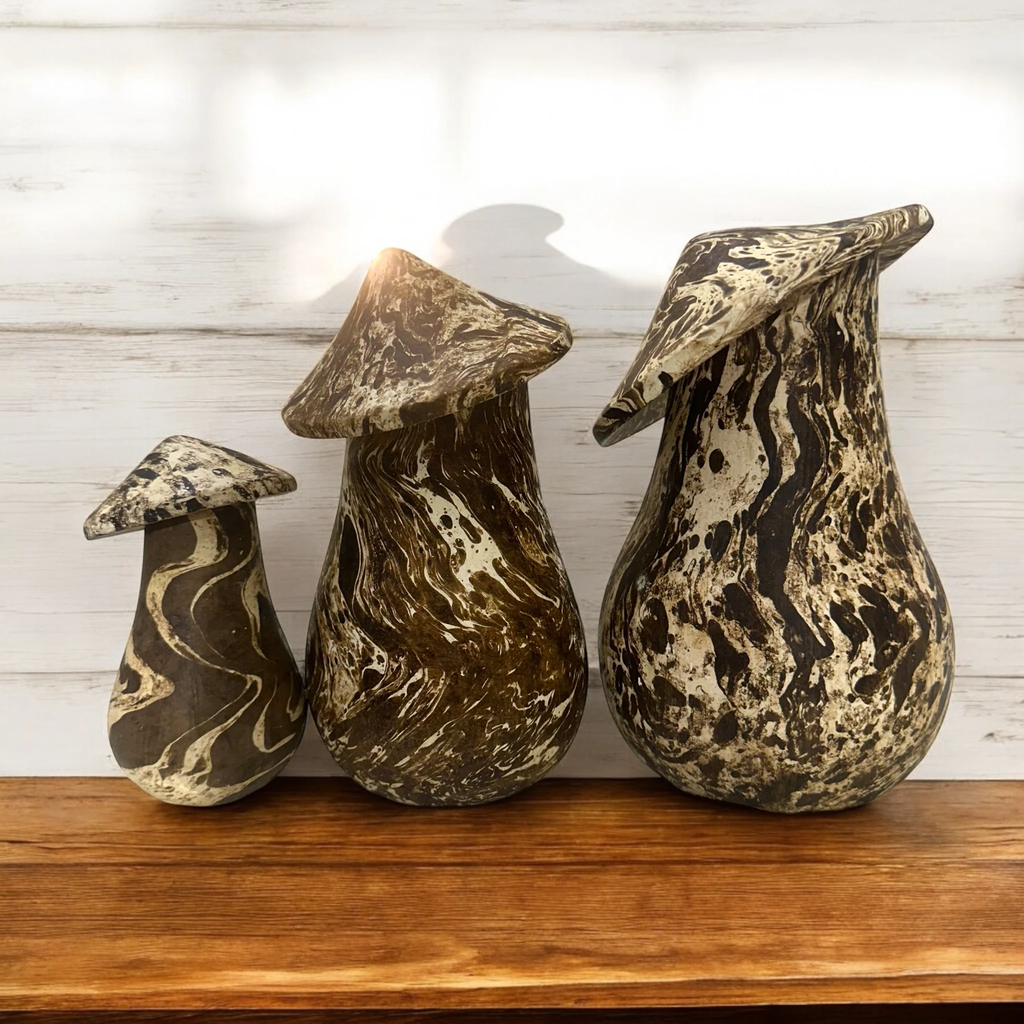 Mystic Grove Hand-Carved Wooden Mushroom Decor Set by Music Frog Co