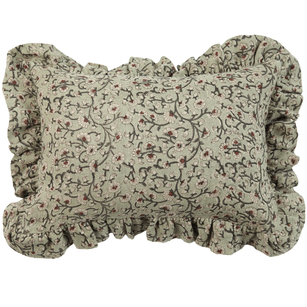 Inaya Linen Floral Throw Pillow Cover, Beachwood Ruffled by White Cliff Studio
