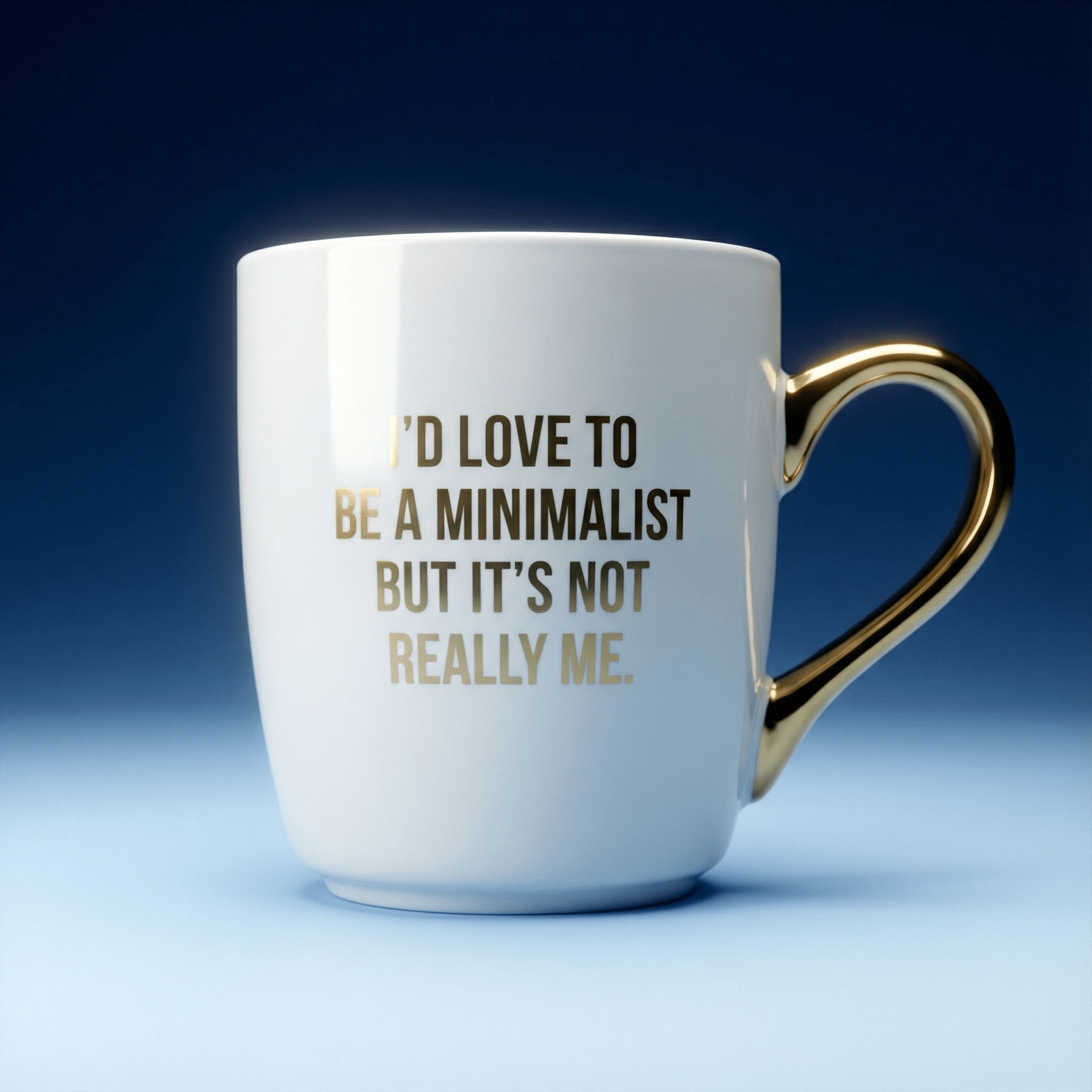I'd Love To Be A Minimalist Gold Handle Mug | Stoneware Coffee Tea Cup | 16oz by The Bullish Store