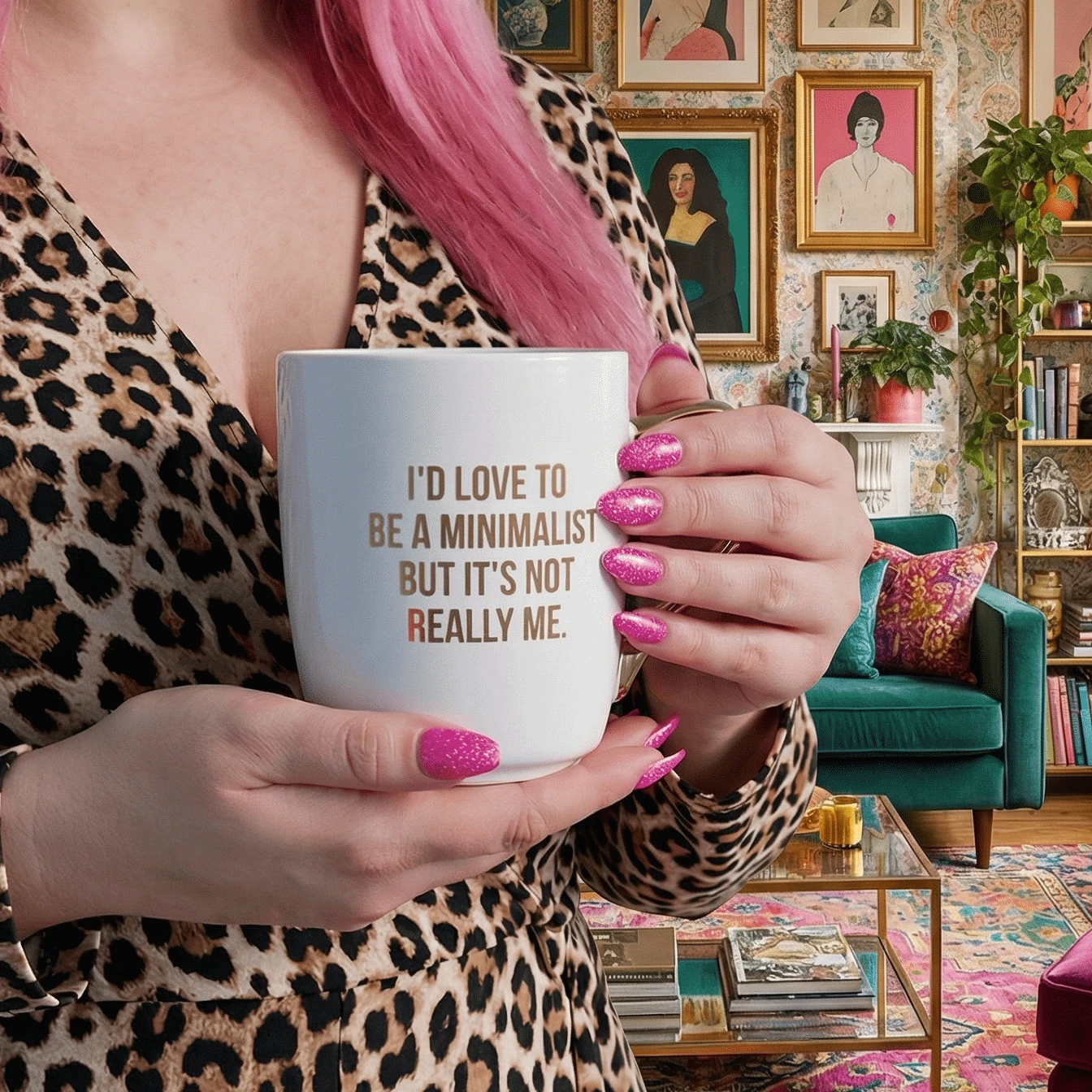 I'd Love To Be A Minimalist Gold Handle Mug | Stoneware Coffee Tea Cup | 16oz by The Bullish Store