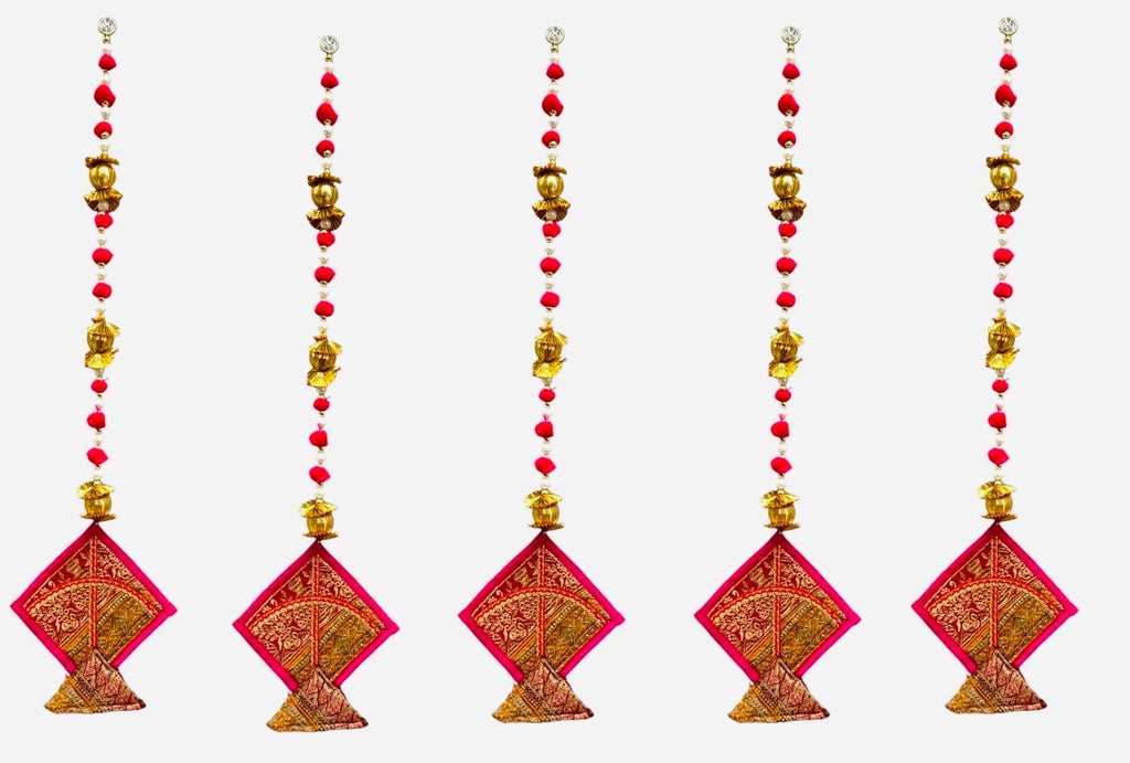 26" Long Gota Ball & Pearl Lari with Kite Tassels for Lohri or Makar Sankranti, Set of 5