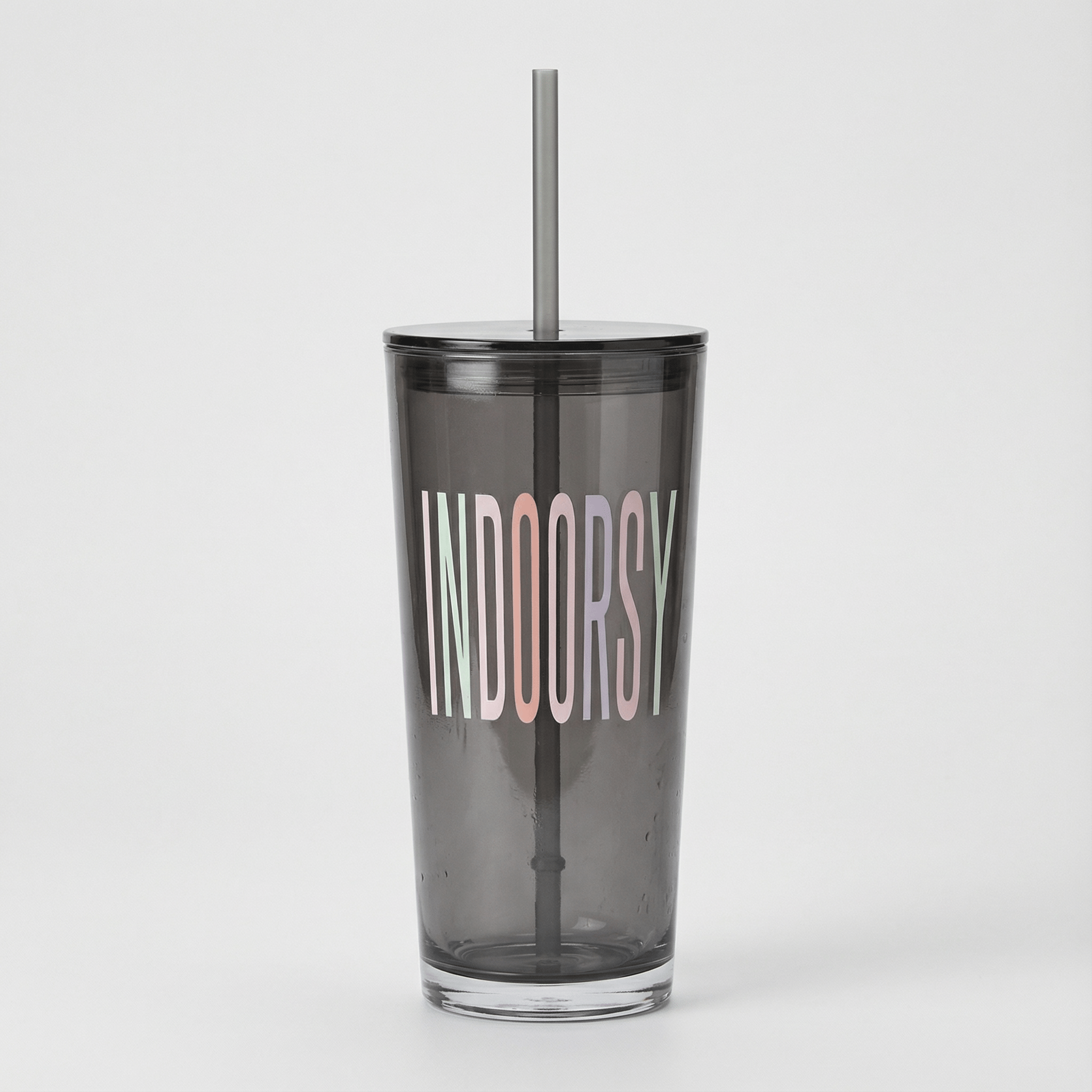 Indoorsy Glass Tumbler with Straw | Coffee Cocktail Black Glass | 20oz