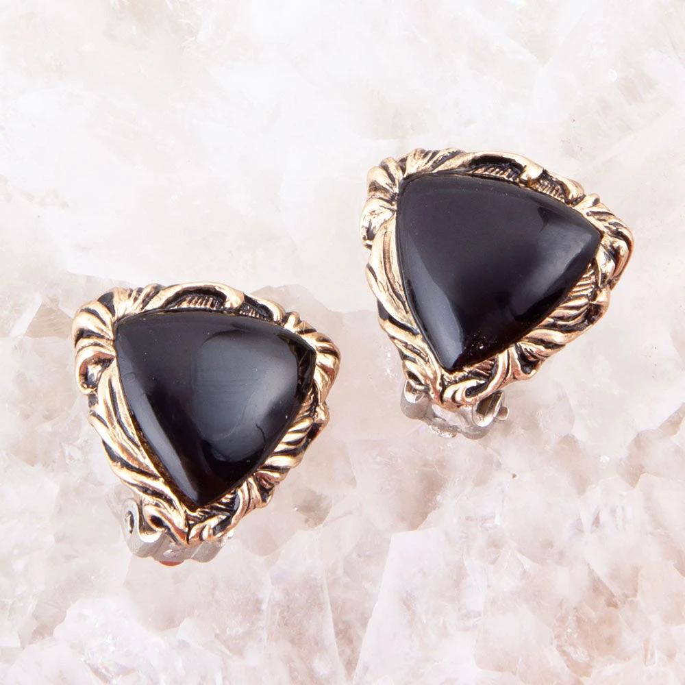 Jacquard Black Onyx Golden Earrings by Barse Jewelry