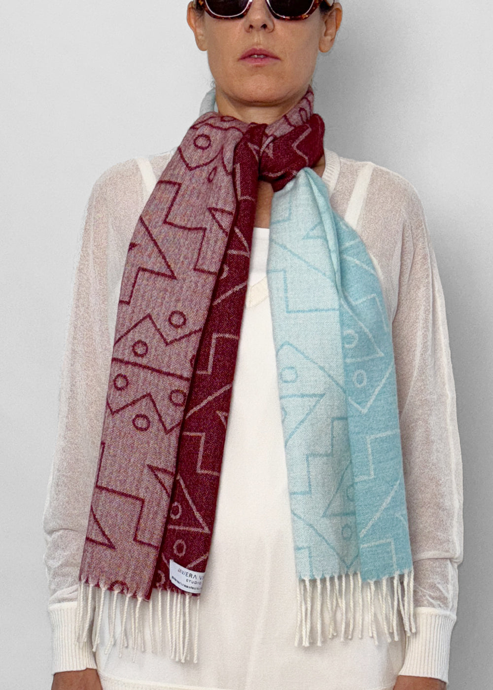 SCARF - Baby Alpaca burgundy / light blue