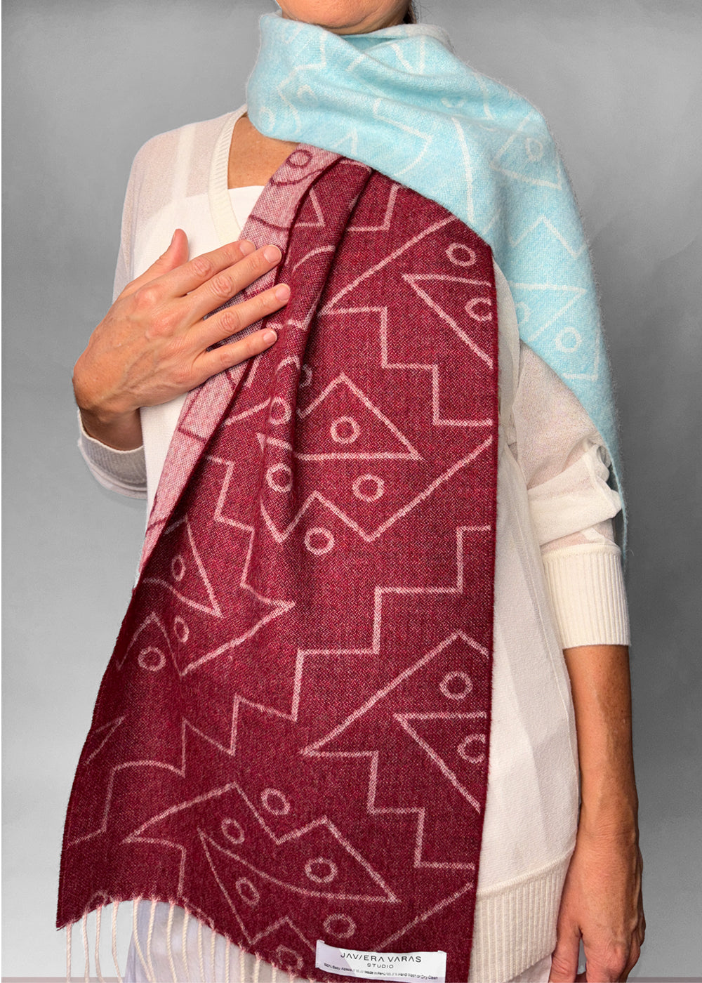 SCARF - Baby Alpaca burgundy / light blue