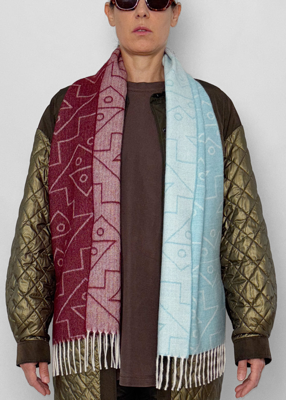 SCARF - Baby Alpaca burgundy / light blue