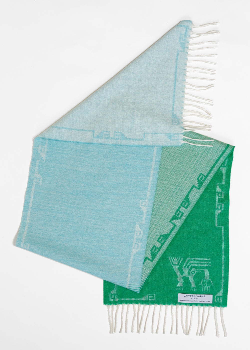 SCARF - Baby Alpaca forrest green / light blue