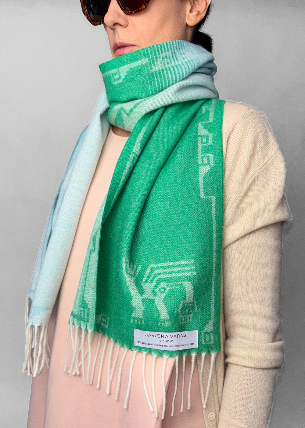 SCARF - Baby Alpaca forrest green / light blue