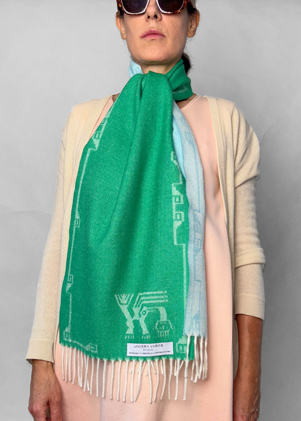 SCARF - Baby Alpaca forrest green / light blue