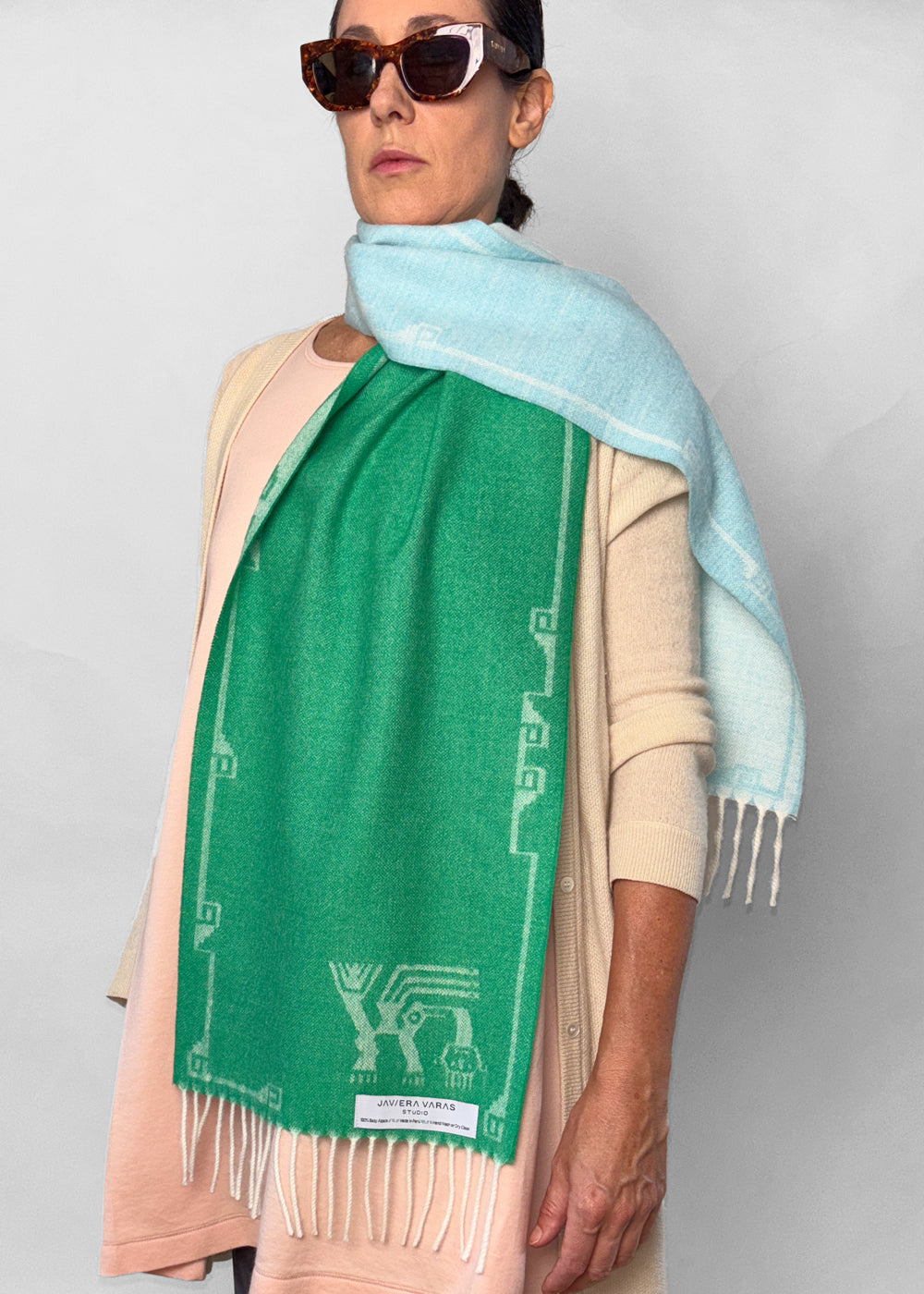 SCARF - Baby Alpaca forrest green / light blue