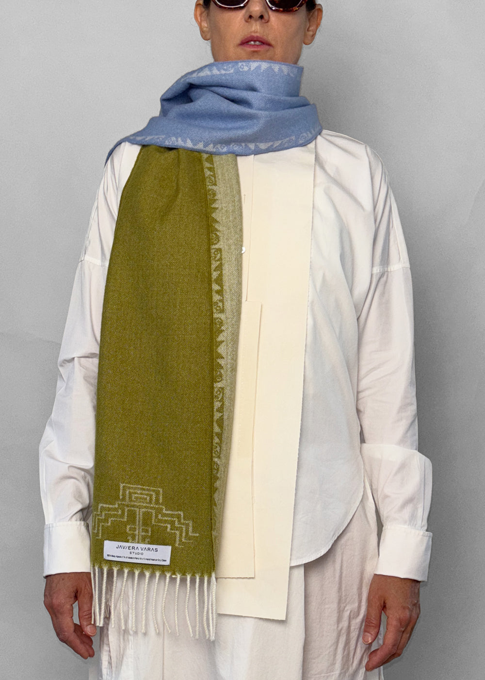 SCARF - Baby Alpaca moss green / light blue