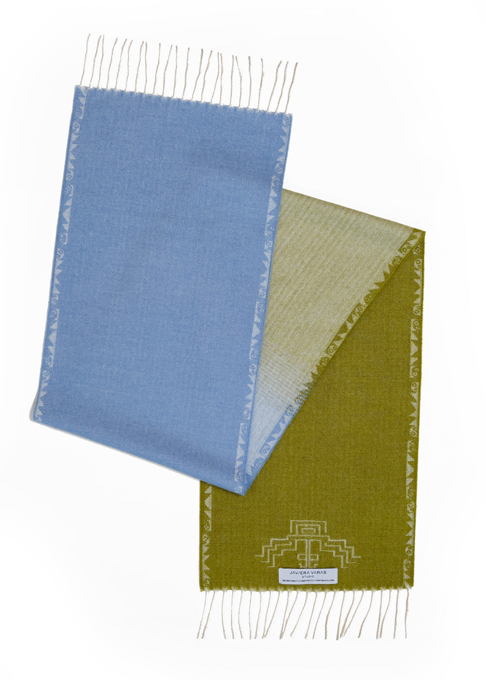 SCARF - Baby Alpaca moss green / light blue