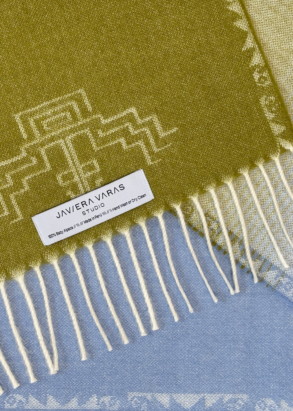 SCARF - Baby Alpaca moss green / light blue