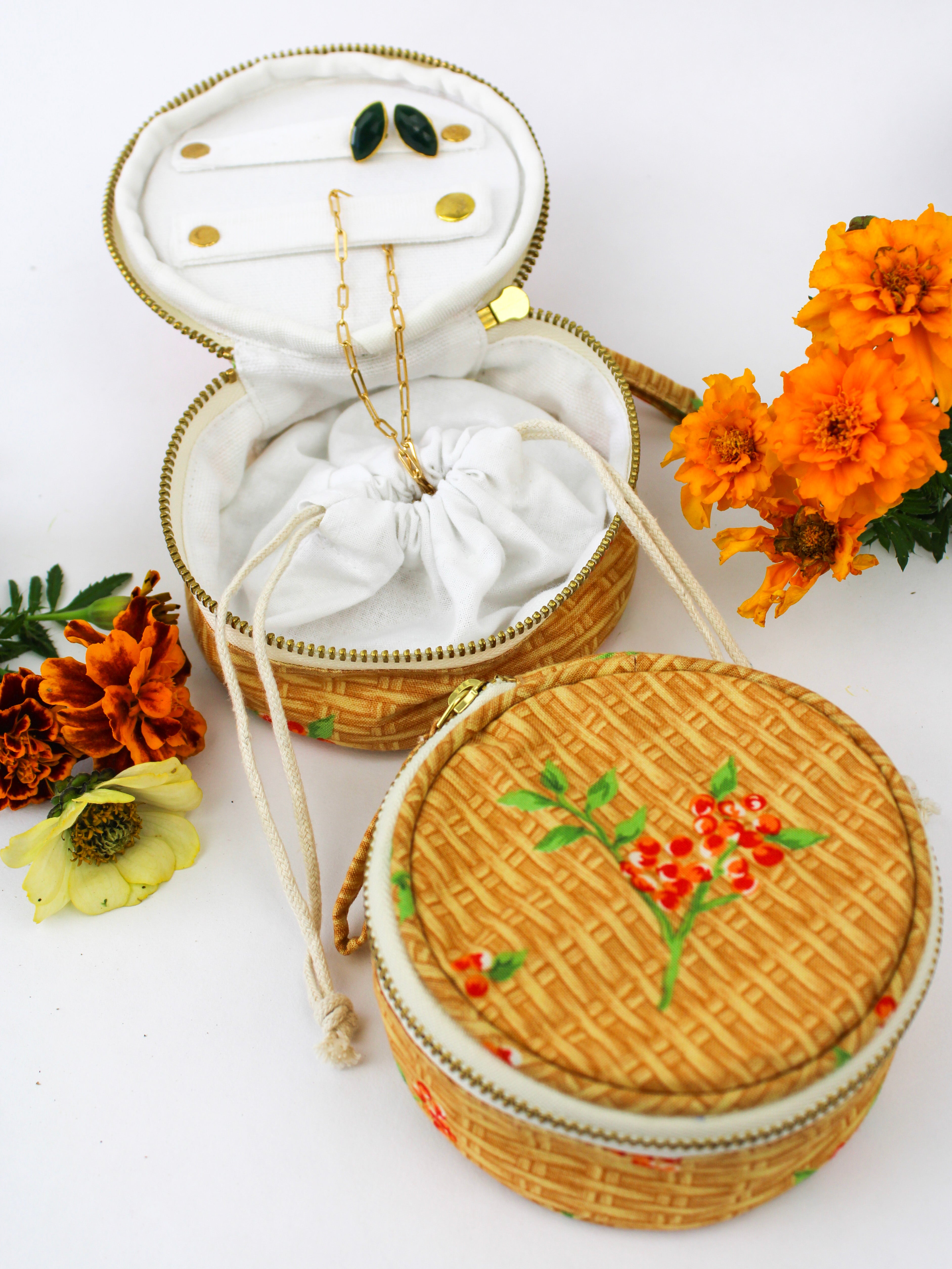 Coral Basket Jewelry Pouch