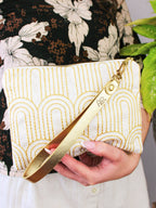 Josephine Embroidered Gold and White Wristlet Purse by Ash & Rose