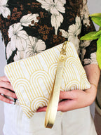 Josephine Embroidered Gold and White Wristlet Purse by Ash & Rose