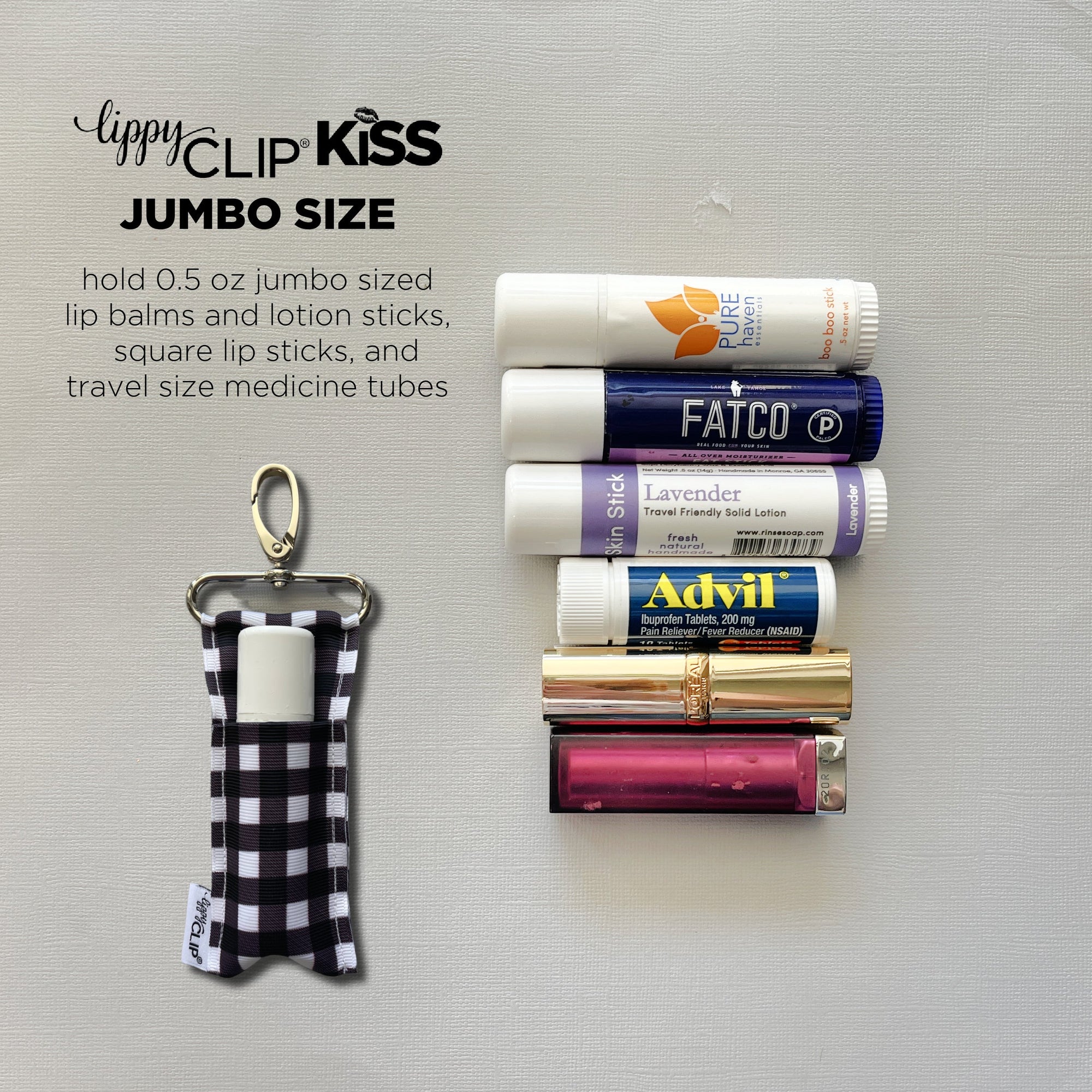 Pastel Gold Stripe LippyClip KISS for larger lip balms, essential oil rollers, etc.