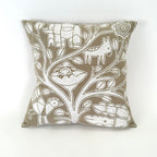 Beige and White Hand Embroidered Pillow Cover