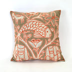 Beige, White + Orange Fish Hand Embroidered Pillow Cover