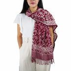 Handmade Batik Scarf, soft Cotton, Red White Cherish, Burgundy by Kasih Co-op