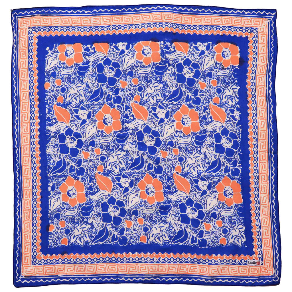 Hand Dyed Batik Bandana, 100% Soft Cotton, Sunset Sky, Blue, Orange