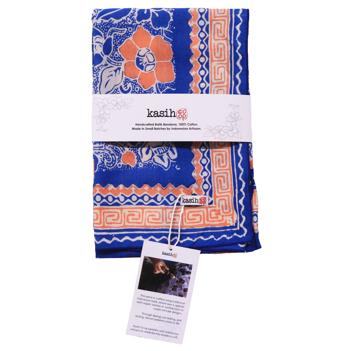 Hand Dyed Batik Bandana, 100% Soft Cotton, Sunset Sky, Blue, Orange