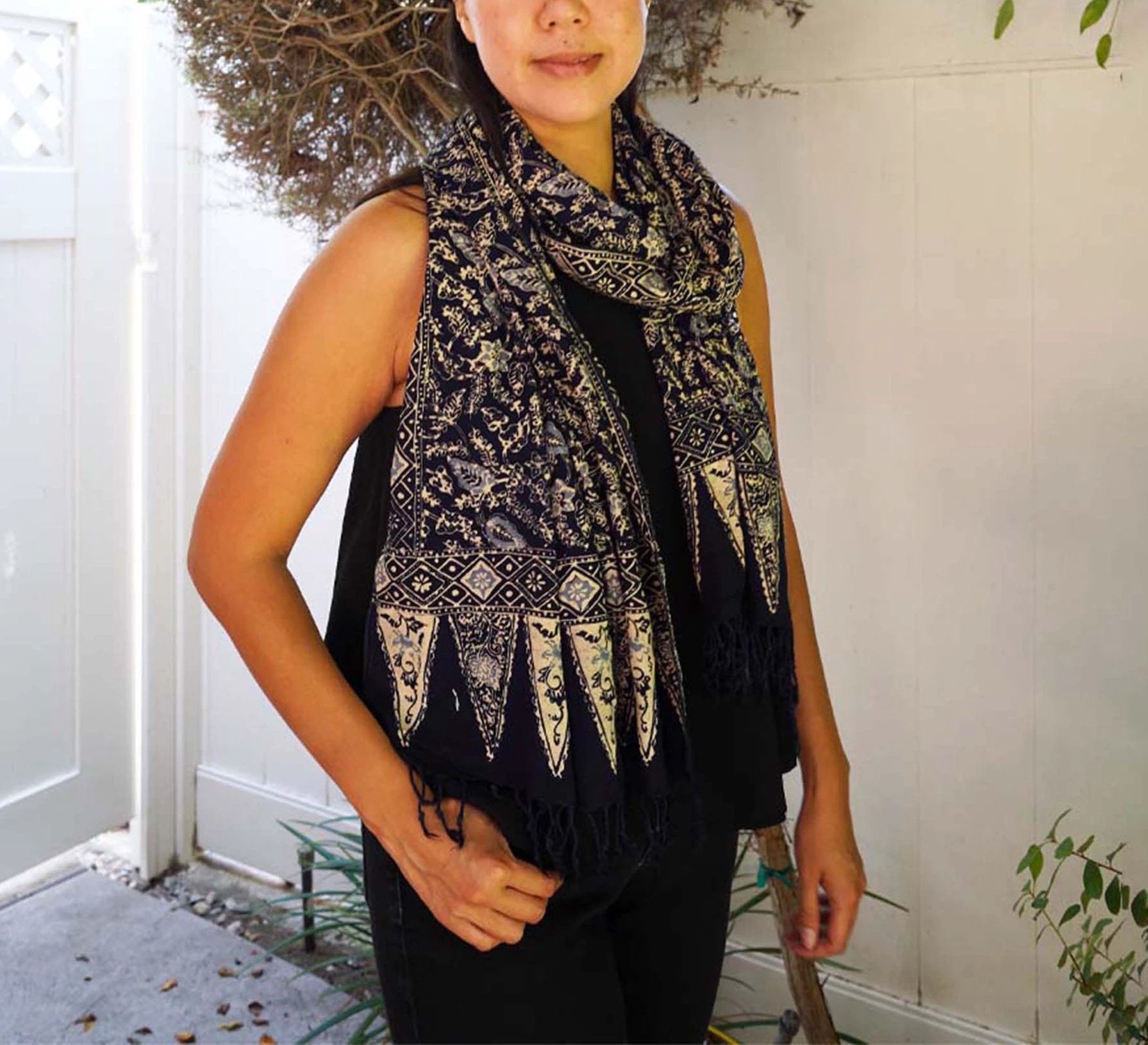 Handmade Batik Scarf - Cotton - Foliage by Kasih Co-op