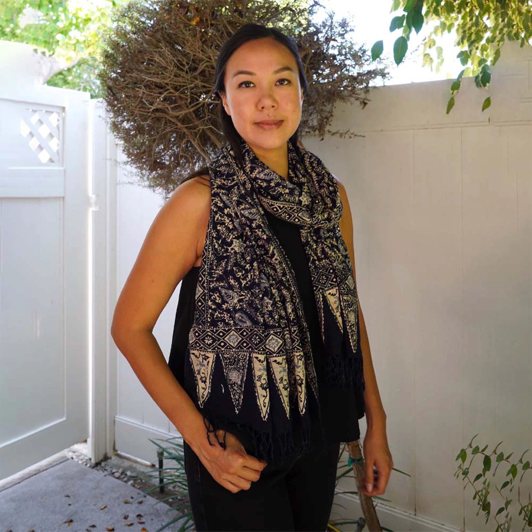 Handmade Batik Scarf - Cotton - Foliage by Kasih Co-op