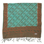 Handmade Batik Scarf, soft Cotton, Leaf Grid, Green, Leaves, Vines, Cream by Kasih Co-op