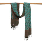 Handmade Batik Scarf, soft Cotton, Leaf Grid, Green, Leaves, Vines, Cream by Kasih Co-op