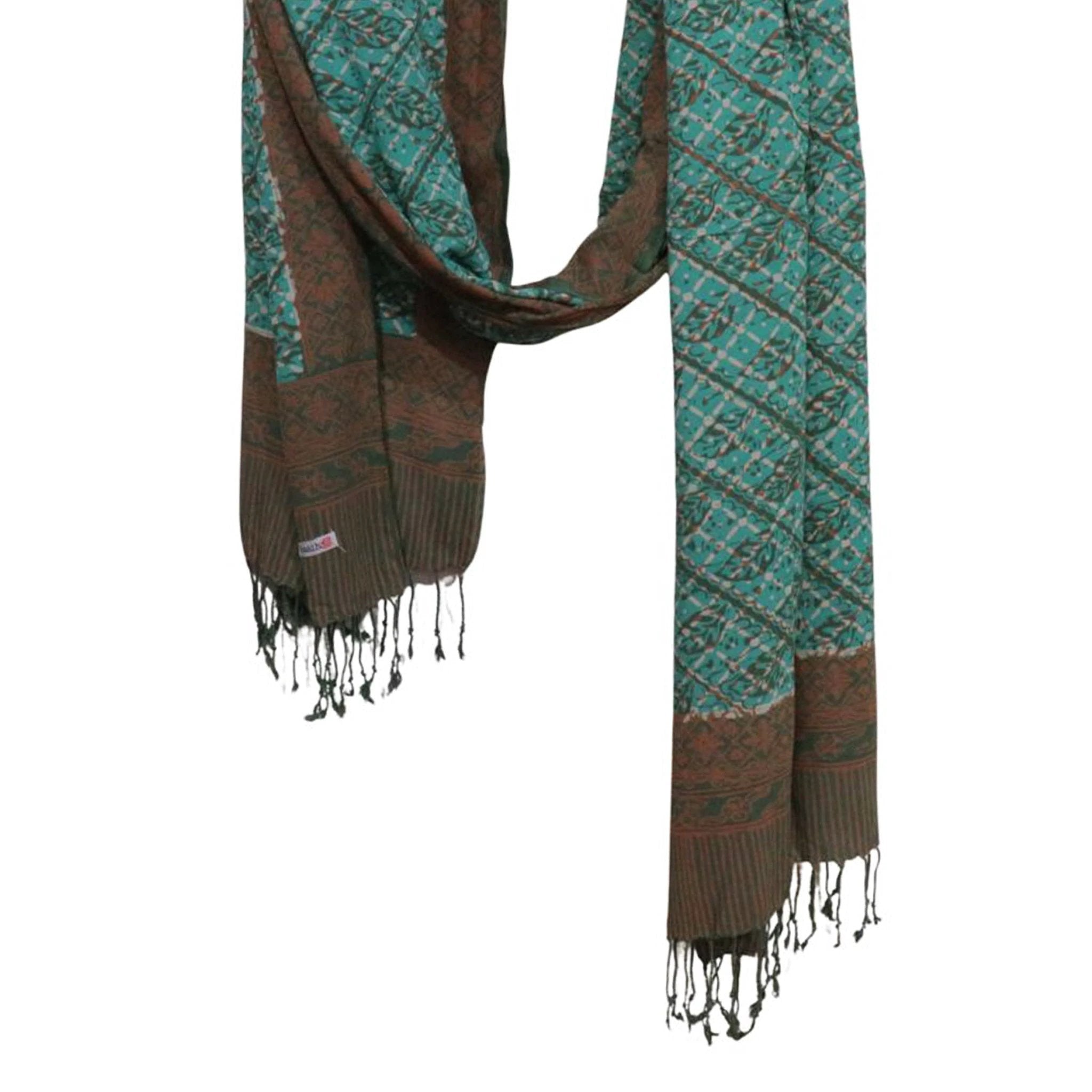 Handmade Batik Scarf, soft Cotton, Leaf Grid, Green, Leaves, Vines, Cream by Kasih Co-op