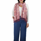 Handmade Batik Scarf, Cotton, Plumeria, Pink, Purple, Peach by Kasih Co-op