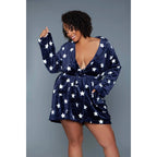 Kaylee Robe Navy & White Star Print | Giftable Luxurious Ultra Soft [Size L/XL Only] by The Bullish Store