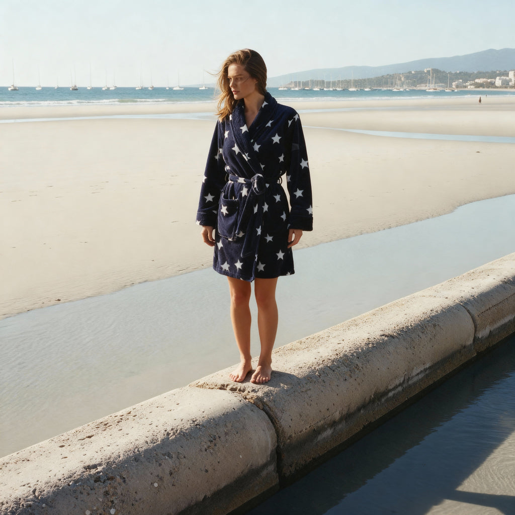 Kaylee Robe Navy & White Star Print | GIftable Luxurious Ultra Soft [Size L/XL Only]