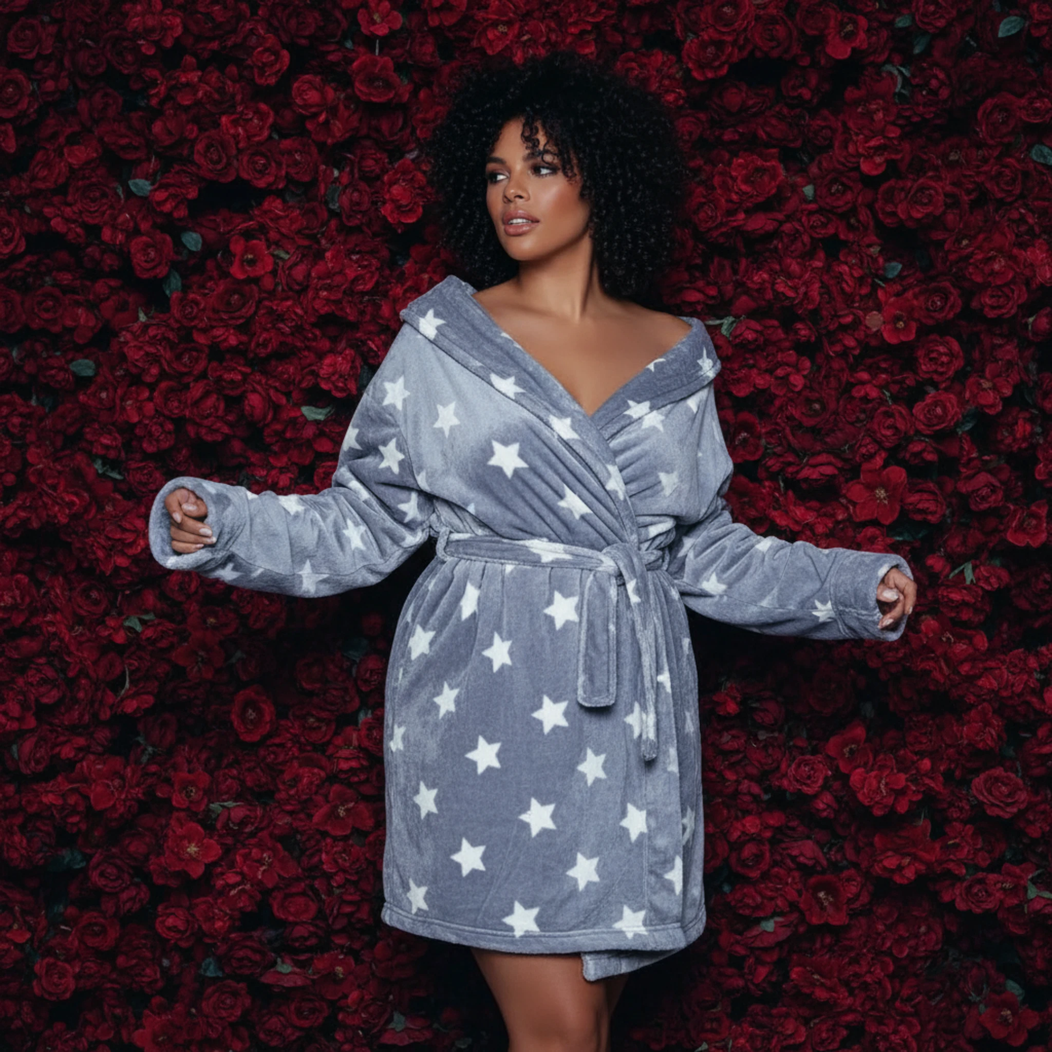 Kaylee Robe in Dark Grey & White Star Print | Giftable Luxurious Ultra Soft [Available in S/M - L/XL] by The Bullish Store