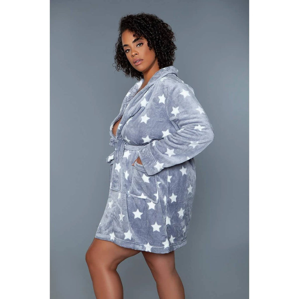 Kaylee Robe in Dark Grey & White Star Print | Giftable Luxurious Ultra Soft [Available in S/M - L/XL] by The Bullish Store