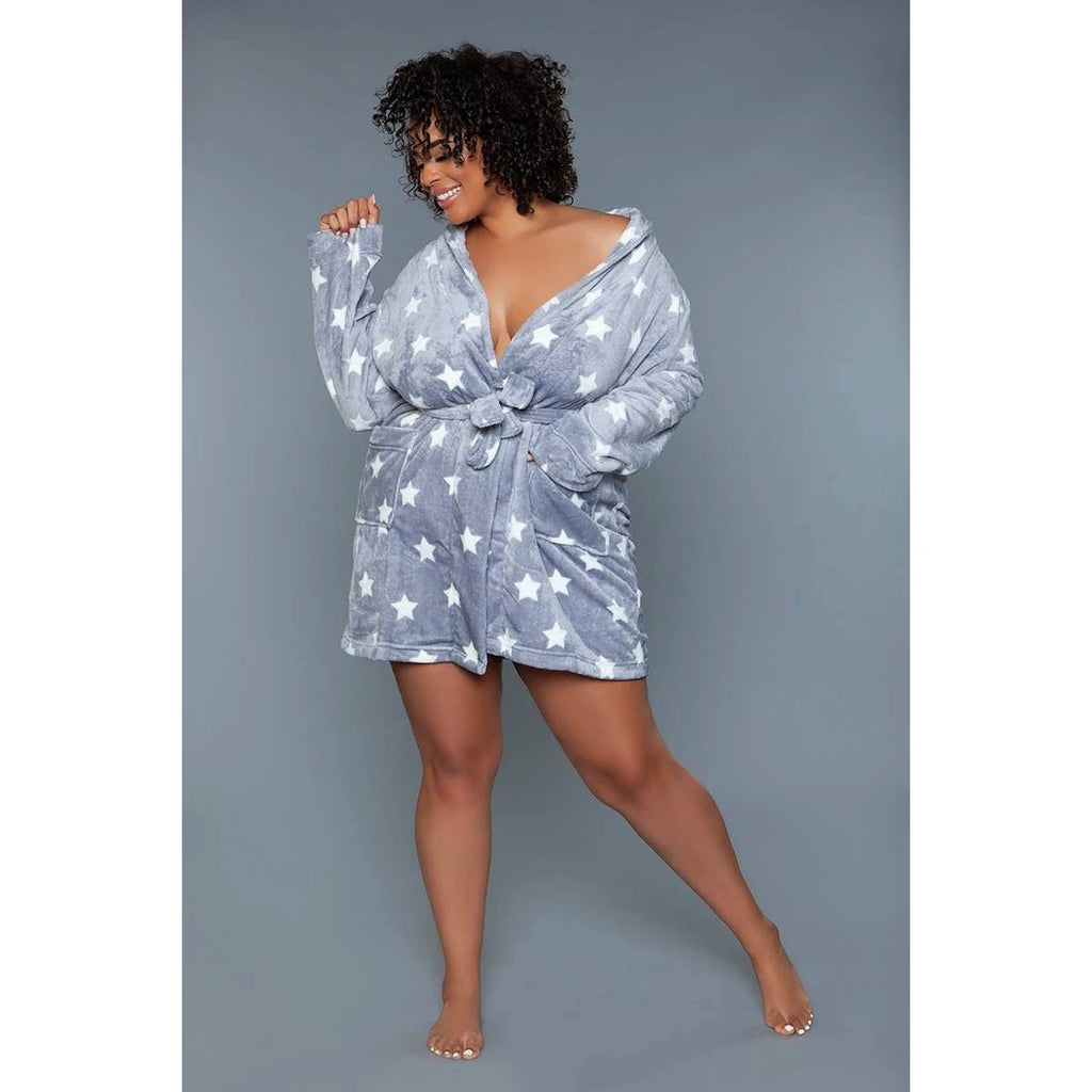 Kaylee Robe in Dark Grey & White Star Print | Giftable Luxurious Ultra Soft [Available in S/M - L/XL] by The Bullish Store